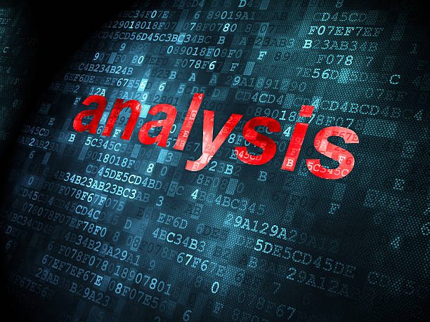 marketing concept: pixelated words analysis on digital background, 3d render